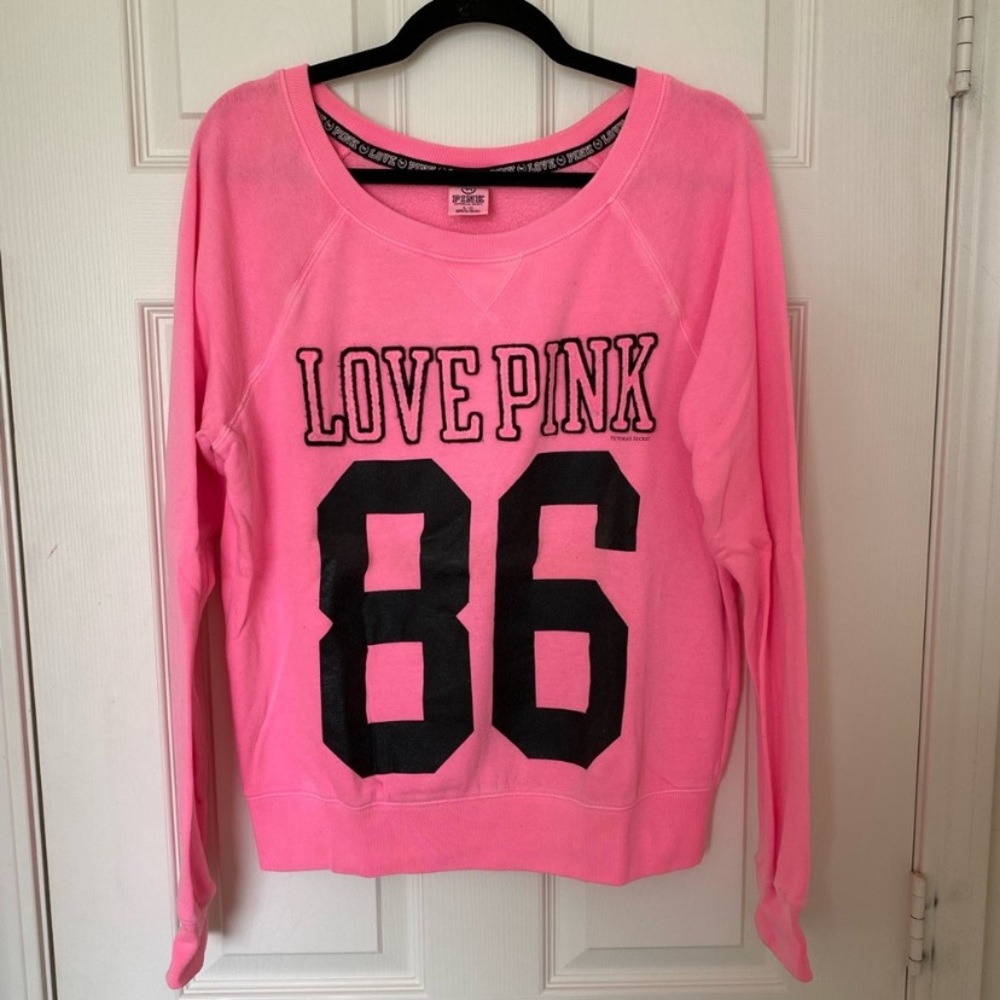 PINK Victoria's Secret Bright Pink Logo Crewneck Sweatshirt